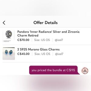 🔥LAST PRICE🔥 1 Pandora 'Inner Radiance' Silver and CZ + 2 Silver Glass charms
